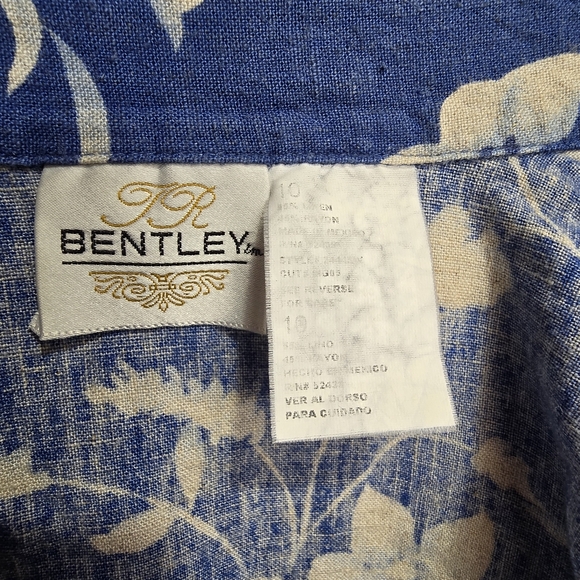 Vintage Blue and White Linen Blend Floral Button Shirt by JR Bentley - Size 10 - Picture 6 of 7